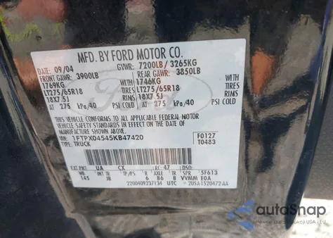 2005 Ford F-150 Fx4/Xlt from USA, damaged, VIN 1FTPX04545KB47420